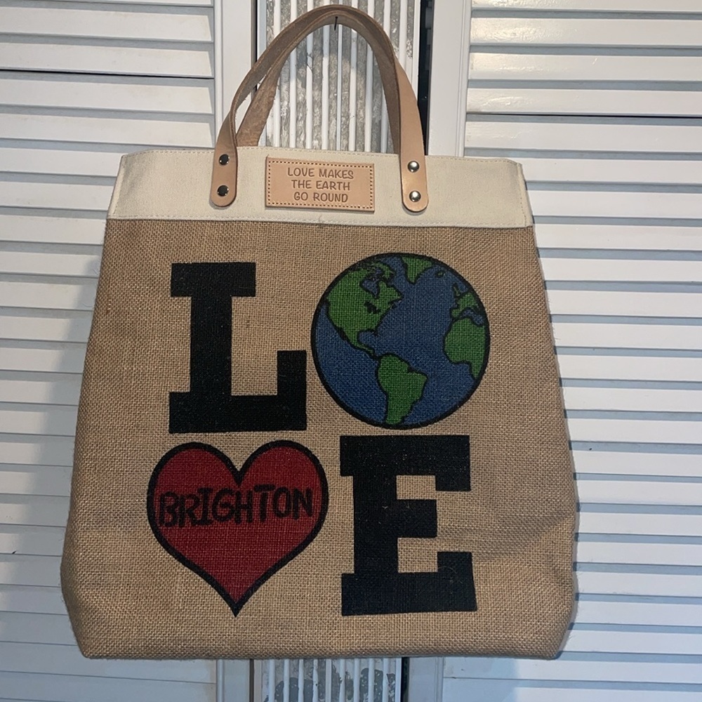 BRIGHTON LOVE The Earth Day Natural Jute Shopper Tote Bag - Picture 6 of 8